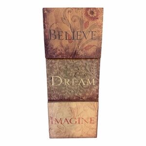 Believe Dream Imagine Wall Art – Vertical Canvas Decor - Neutral Floral Tones